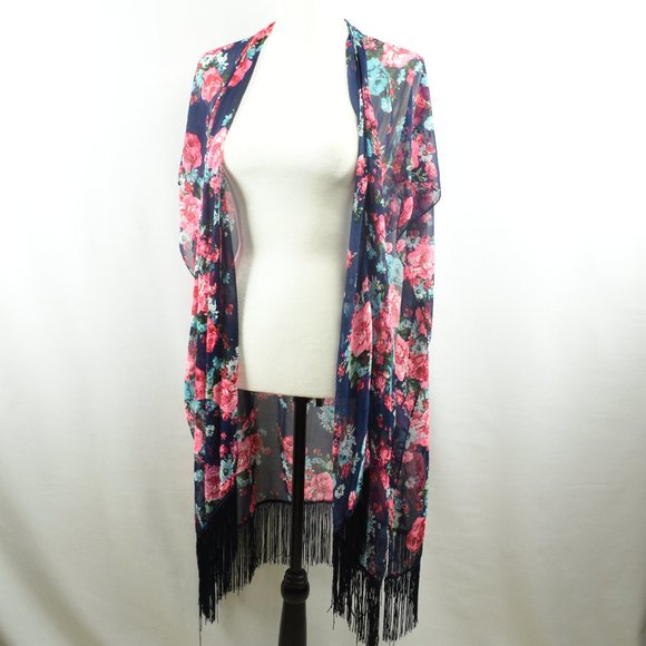 Torrid Floral Print Wrap Blue Floral Shawl OneSize - Picture 9 of 10